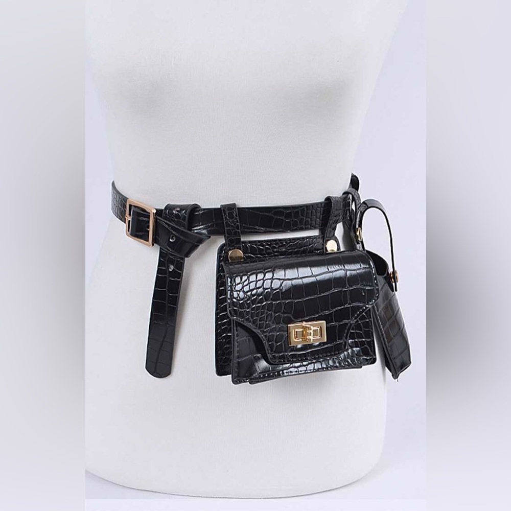 Black Crocodile Pattern Belt Bag